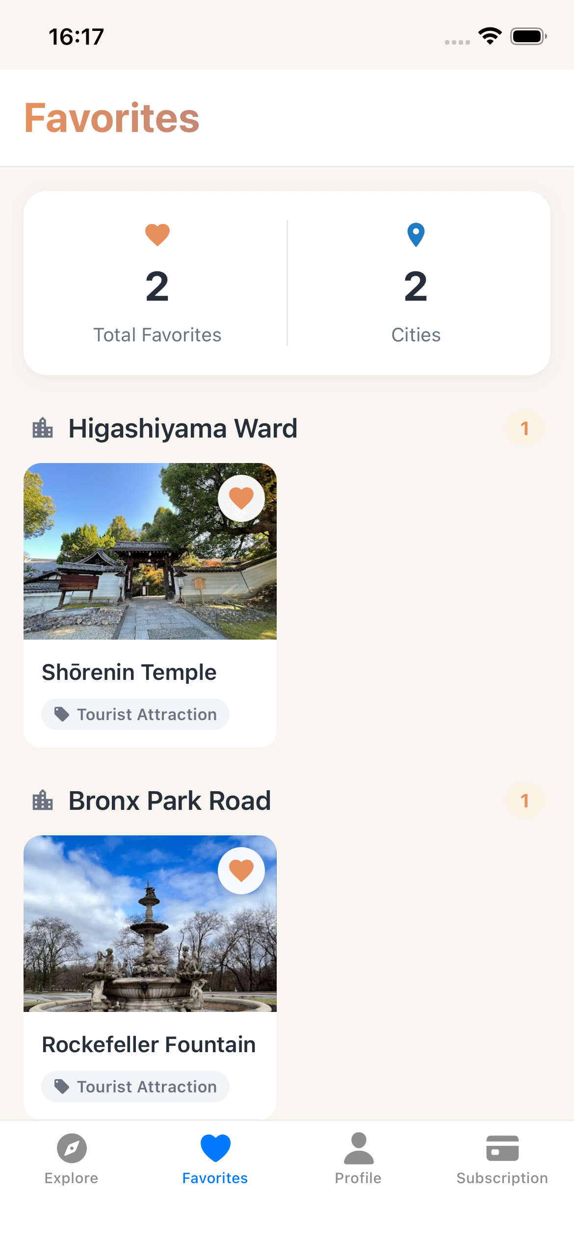 Favorites and statistics